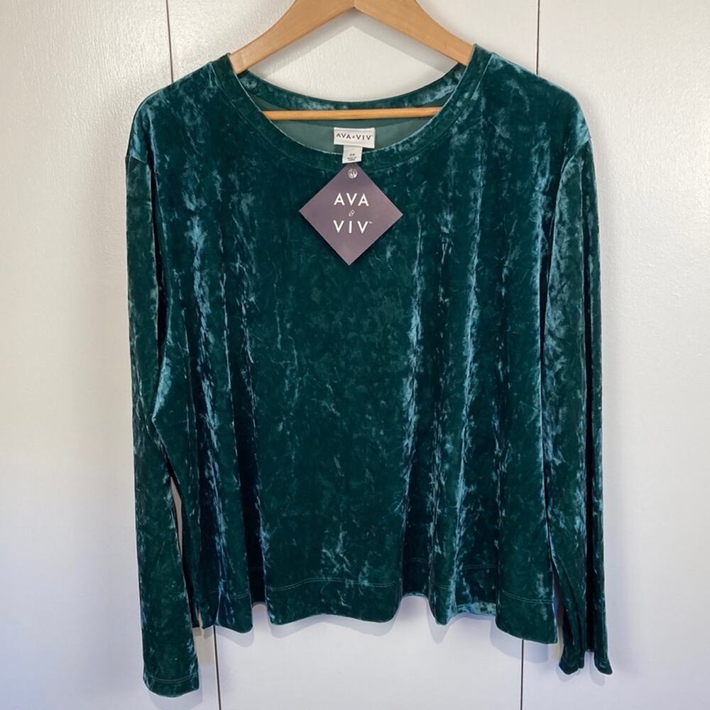 Ava & Viv Green Velour Top Shirt Size 2X Long Sleeve